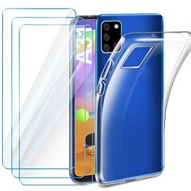 Leathlux Coque Compatible avec Samsung Galaxy A51 4G Transparente avec 3  Verre trempé Protection écran, Souple Silicone Étui Protection Antichoc