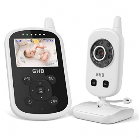 GHB Babyphone Caméra Bébé Moniteur 2,4 inches LCD Babyphone Vidéo Bébé Surveillance 2,4 GHz Capteur de Température Communicat