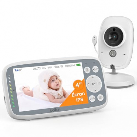 BOIFUN 720P Babyphone Camera, Écran IPS, Vision Nocturne Infrarouge Invisible, Zoom 3X, Détection de Température, VOX, Pas de